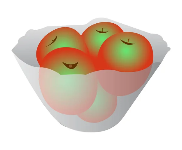 Maçãs Uma Tigela Vidro Ilustração Desenho Animado Vetorial — Vetor de Stock