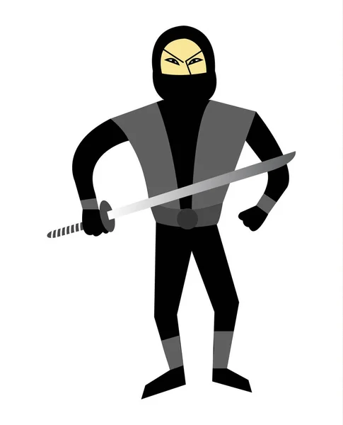 Personaje Ninja Asiático Dibujos Animados Con Una Katana — Vector de stock