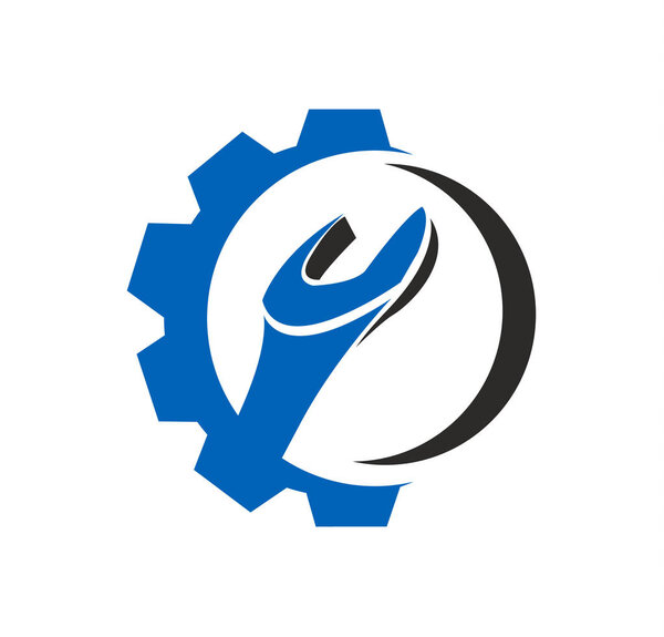 Modern trendy swoosh gear wrench icon logo