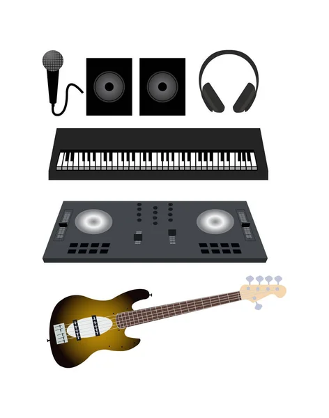 Set Electronic Musical Instruments Devices — Stock Vector