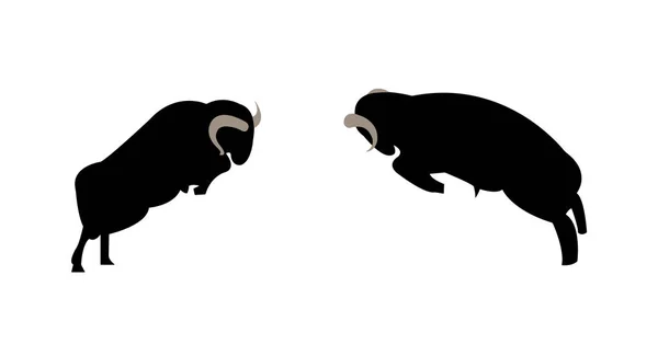 Deux Béliers Combattant Silhouette — Image vectorielle