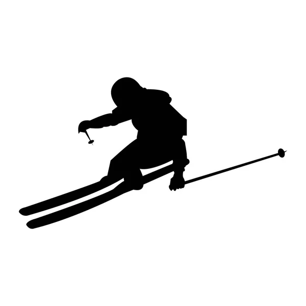 斜面をスキー スキーヤー シルエット — ストックベクタ