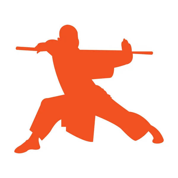 Shaolin Munk Kung Utmärker Siluett — Stock vektor