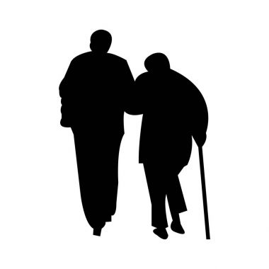 Yaşlı çift yürüyen siluet