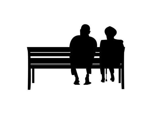 Elderly Couple Sitting Bench — Stock Vector