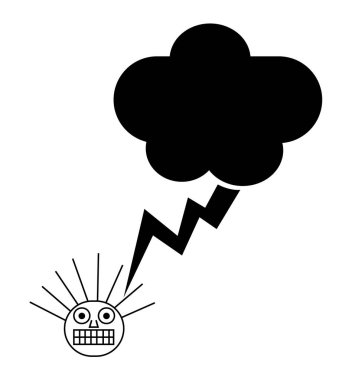 Bir adam gösterilen bir komik karikatür yıldırım tarafından vurulduğunu.