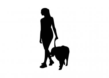 Onu köpek siluet yürüyen kadın