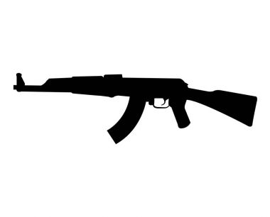 Ak 47 tüfek siyah silhouettem, beyaz arka plan üzerinde izole