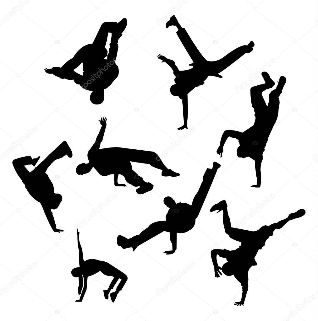 Breakdance poses black silhouettes pack