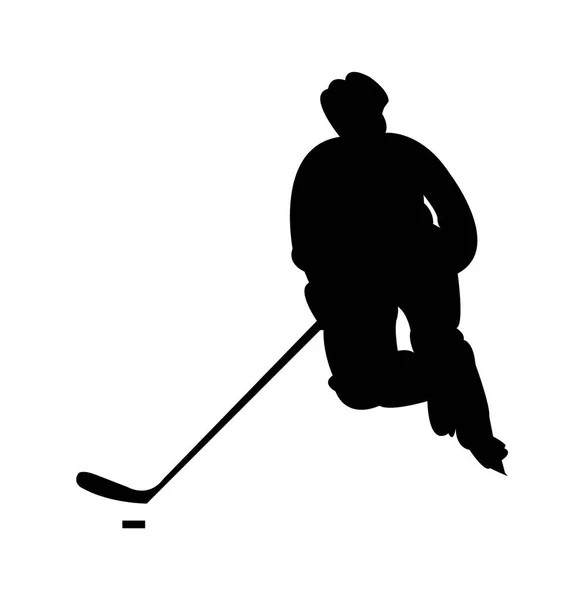 Hockey Player Chasing Puck Silhouette — Stock Vector