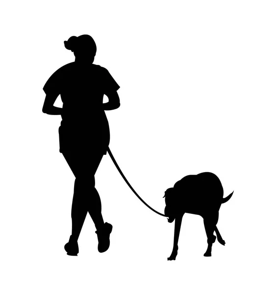 Chica Corriendo Con Perro — Archivo Imágenes Vectoriales