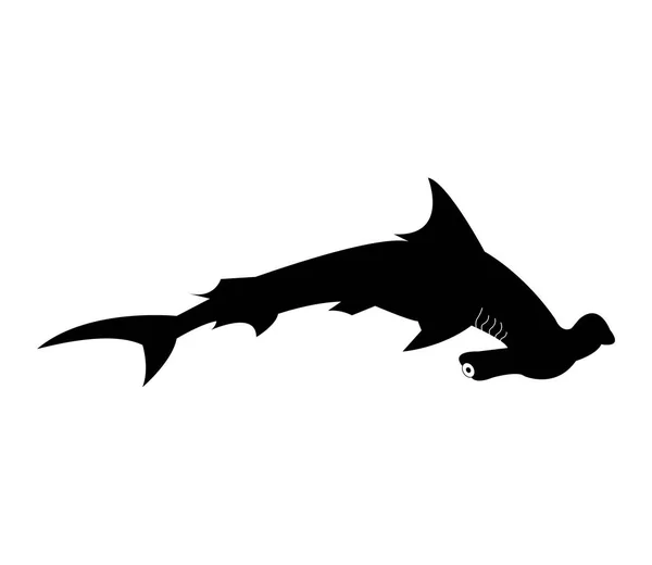 黑色锤子鲨鱼剪影 — 图库矢量图片