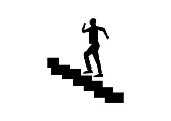 Hombre Corriendo Por Las Escaleras Silueta Blanco — Vector de stock