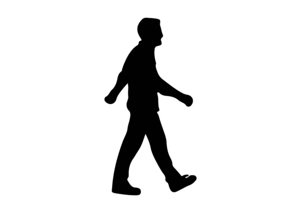 Homme Marche Silhouette Sur Blanc — Image vectorielle