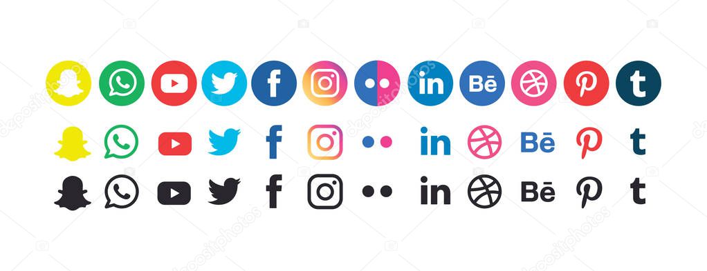social media icons set on white