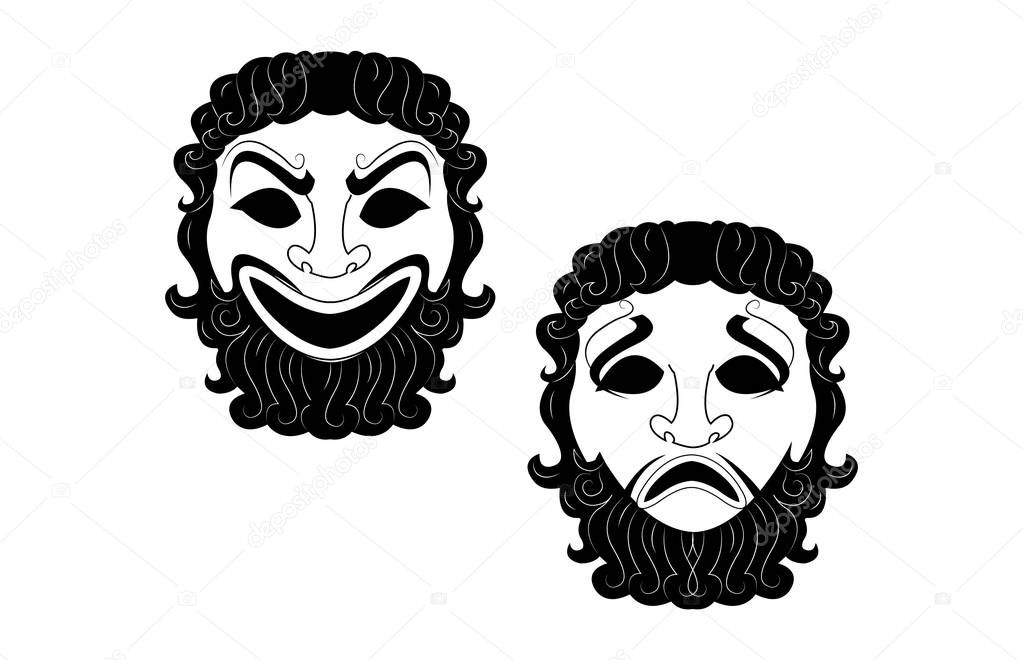greek theatre masks on white