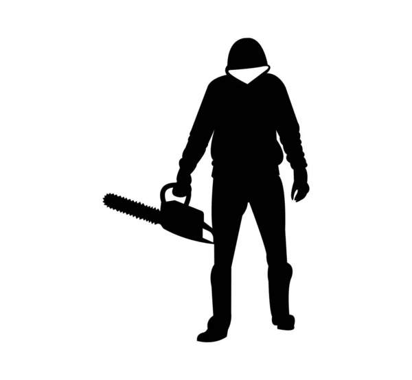 Serial Killer Chainsaw Silhouette Isolated White Background — Stock Vector