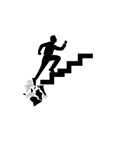 Бізнесмен Піднімається Обсипаючи Сходи Силует Білому — стоковий вектор