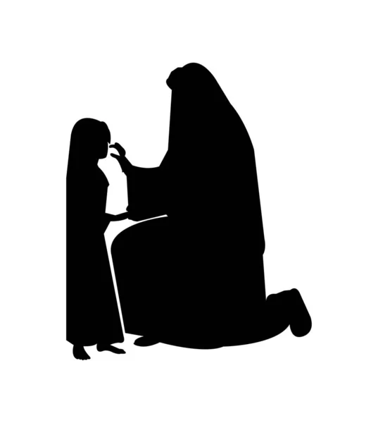 Jesus Christ Consoling Little Girl Silhouette White — Stock Vector