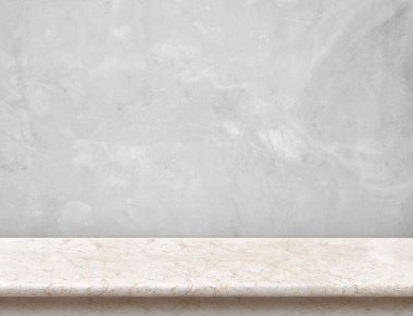 Gri beton duvar ile boş krem mermer masa üstü, Mock kadar