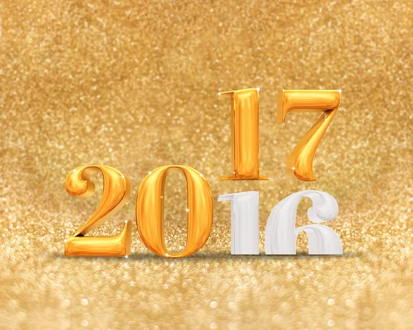 3D-рендерінг золотистого кольору 2016 номер року зміна 2017 року на рік — стокове фото
