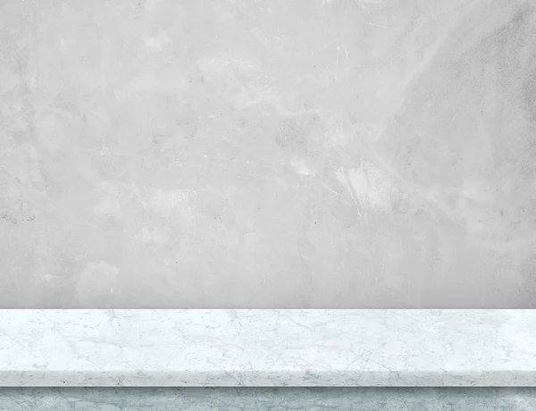 Mesa de mármol blanco vacío con pared de hormigón gris, se burlan de —  Fotos de Stock