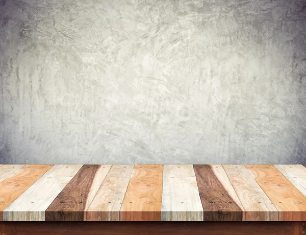 Placa de madeira marrom vazia tampo da mesa com parede de concreto grunge, Mock — Fotografia de Stock