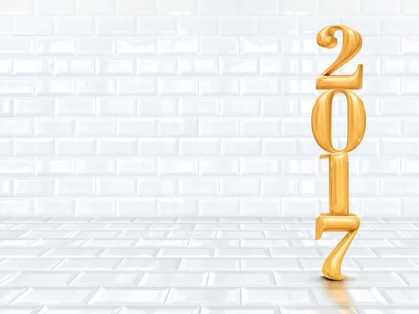 2017 (3d rendering) new year gold color  in perspective white ce — Stock Photo, Image