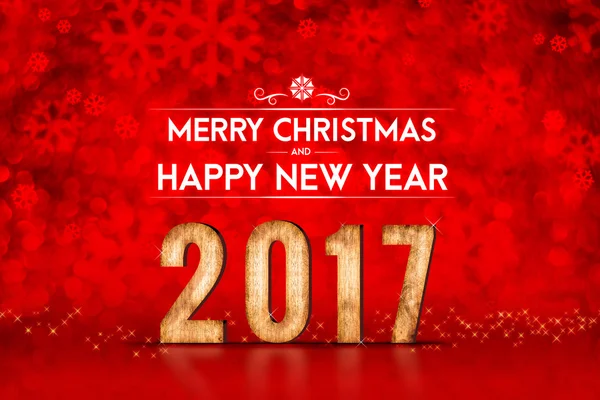 Vrolijk kerstfeest en Happy new jaar 2017 nummer op rode mousserend — Stockfoto