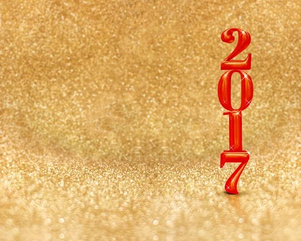 Feliz ano novo 2017 (renderização 3d) cor vermelha em espumante dourado — Fotografia de Stock