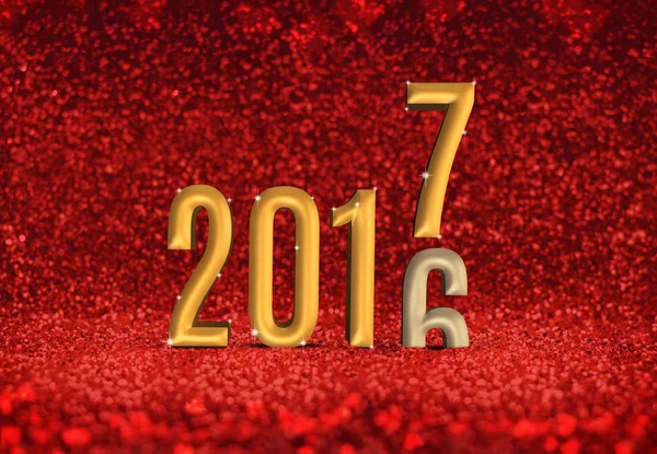 2016 year change to 2017 year (3d rendering) in red glitter abst