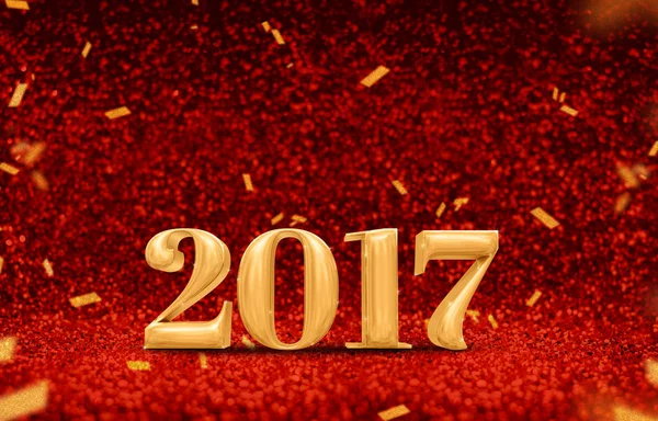 Happy new year 2017 (3d rendering) gold shiny color at perspecti — Stock Photo, Image