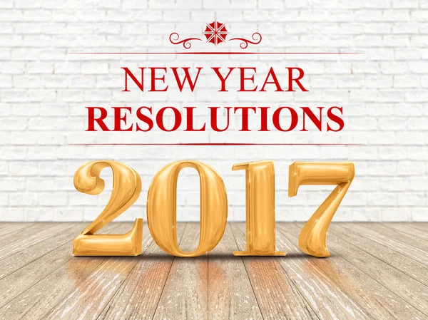 2017 resoluciones de año nuevo color dorado (representación 3d) en blanco b — Foto de Stock