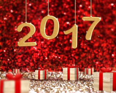 2017 yeni yıl sayısı (3d render metin) ahşap pres üzerinde yüzen