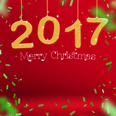 Kırmızı stu asılı 2017 merry Christmas renk ve yeşil konfeti