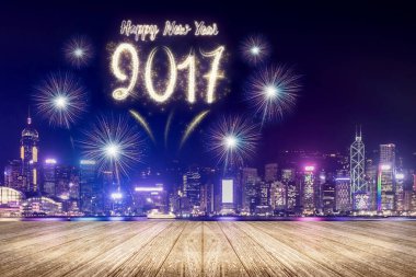 Mutlu yeni yıl 2017 fireworks cityscape boş ile gece üzerinde