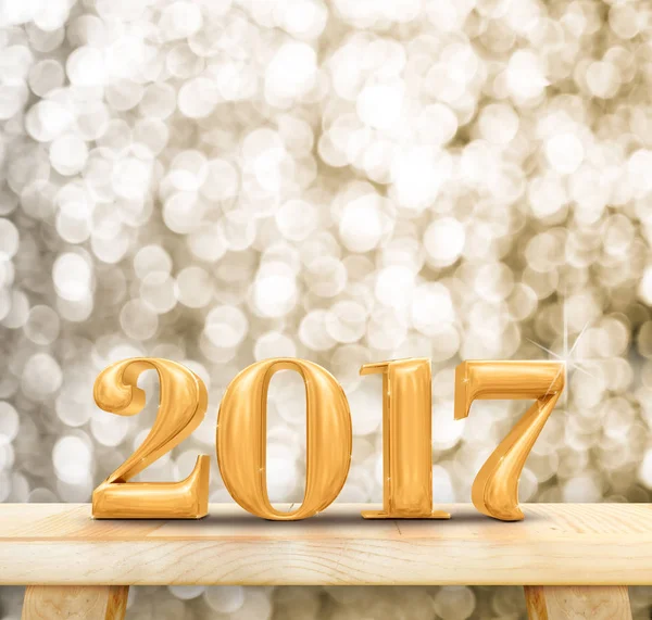 Oro 2017 (3d renderizado) año nuevo número de madera en la mesa de madera con — Foto de Stock
