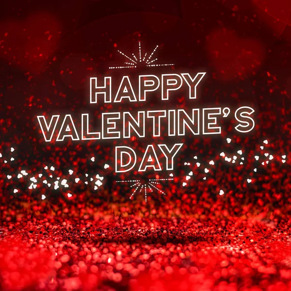 Happy Valentine's day op rode hearet bokeh sprankelende glitter kamer — Stockfoto