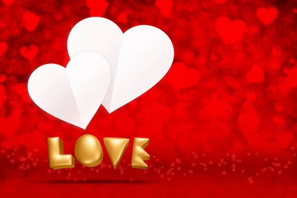 Love (3d rendering) word with white paper heart floating at red — Stock Photo, Image