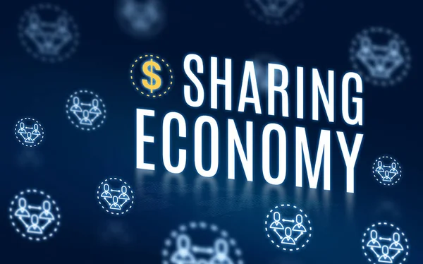 Sharing economy with connection people icon floating on navy blu
