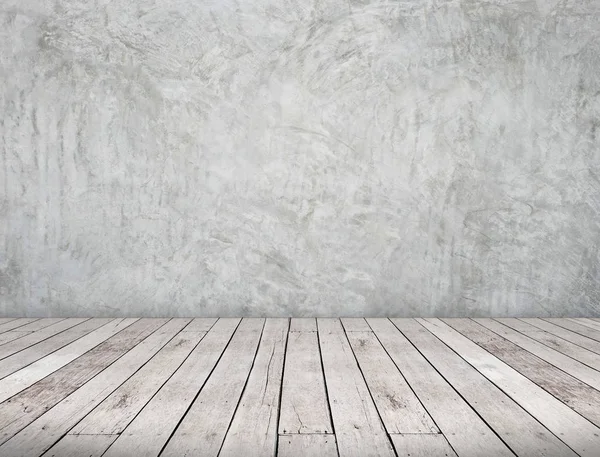Kamer perspectief, grunge grijs betonnen muur en houten plank grou — Stockfoto