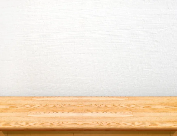 Mesa de madera vacía con pared de hormigón blanco, Mock up para displa —  Fotos de Stock