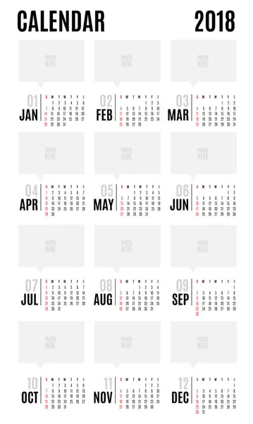 Векторный календарь 2018 года современный простой дизайн, оставьте место для добавления — стоковый вектор