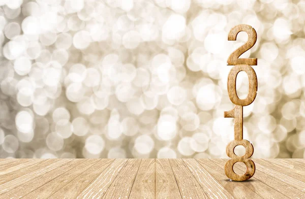 2016 year wood number in perspective room with sparkling bokeh w — Stock Photo, Image
