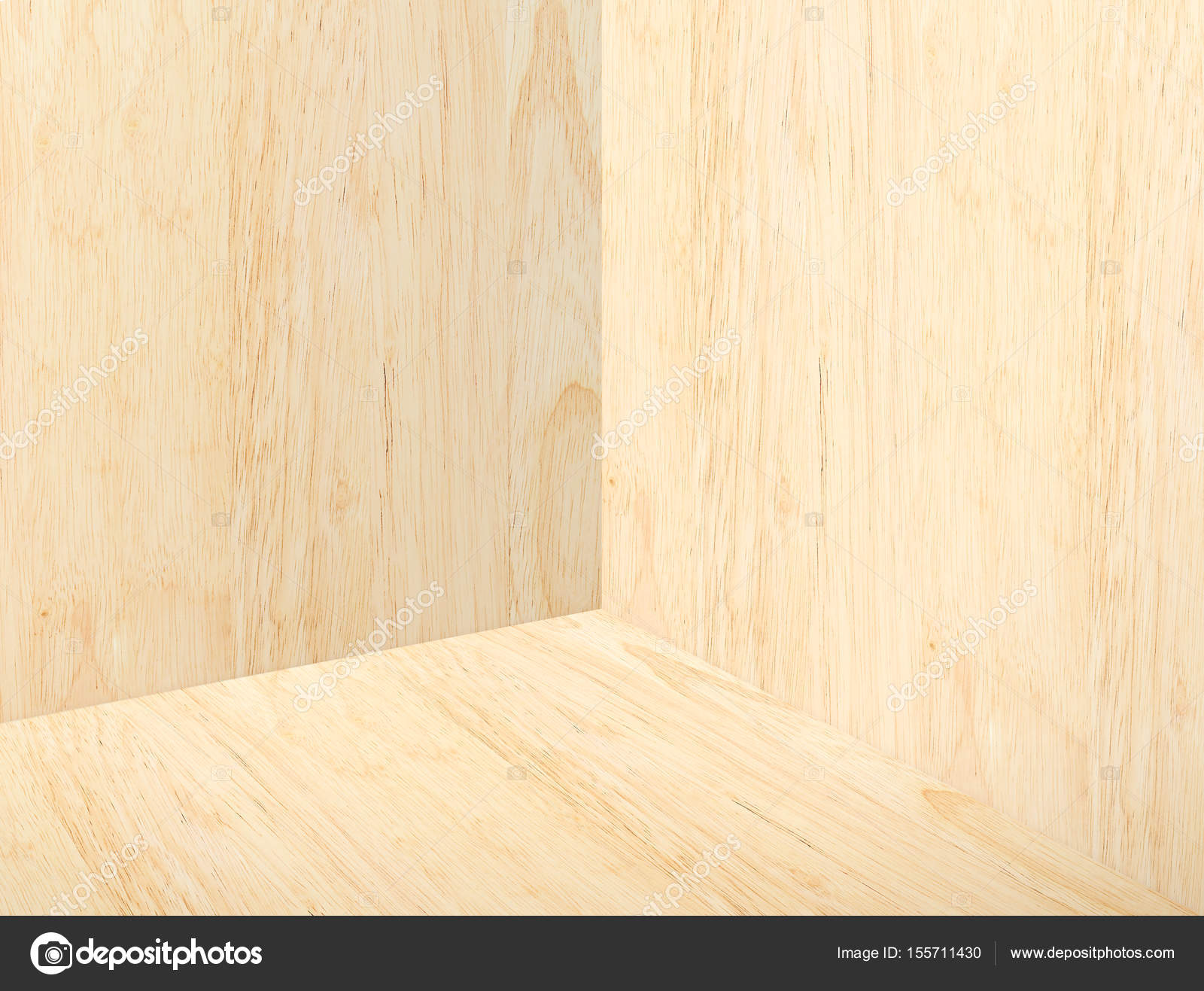 Empty Corner Beige Plain Wood Studio Room Background Mock Up Tem Empty Corner Beige Plain Wood Studio Room Background Mock Up Tem Stock Photo