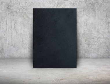Boş siyah bez çerçeve grunge beton odasında, alay templat kadar