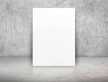 Beyaz kağıt poster tuval grunge beton odasında alay kadar boş. 
