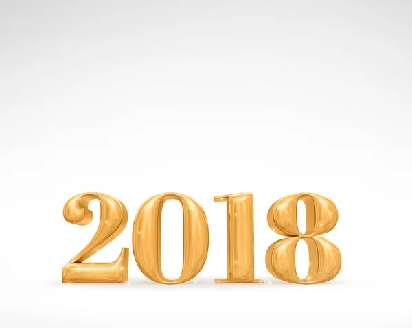 Número de oro brillante del año nuevo 2018 (representación 3d) en el estudio blanco — Foto de Stock