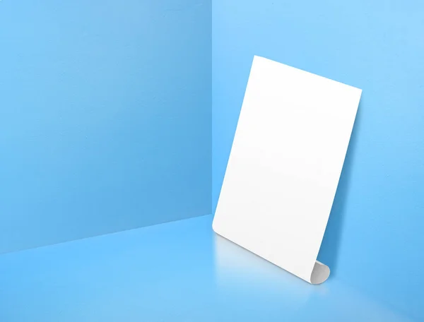 Cartel balanceo blanco en blanco en esquina pintado de color azul pastel s —  Fotos de Stock