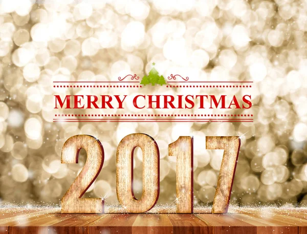 Merry Christmas 2017 word in perspective room with gold sparklin